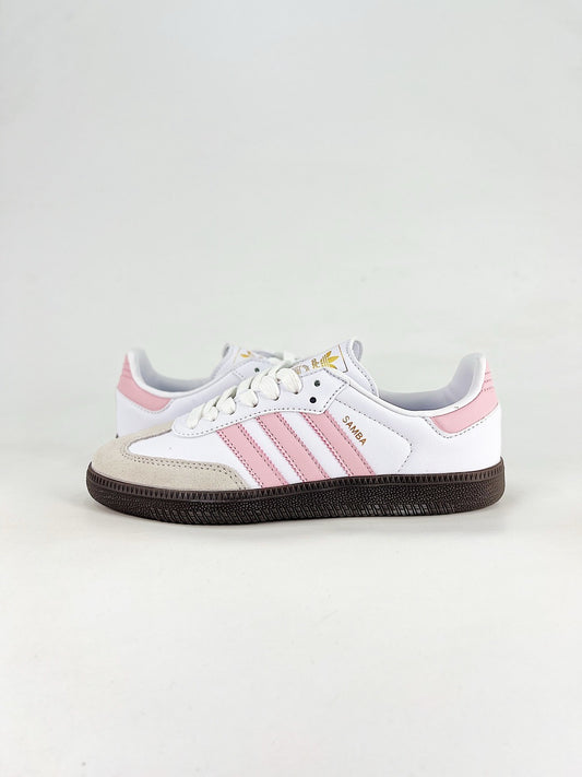 Adidas Samba Low Top Casual Sneakers Unisex White Leather + Light Pink Stripes