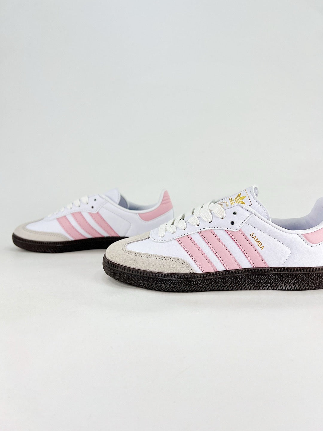 Adidas Samba Low Top Casual Sneakers Unisex White Leather + Light Pink Stripes