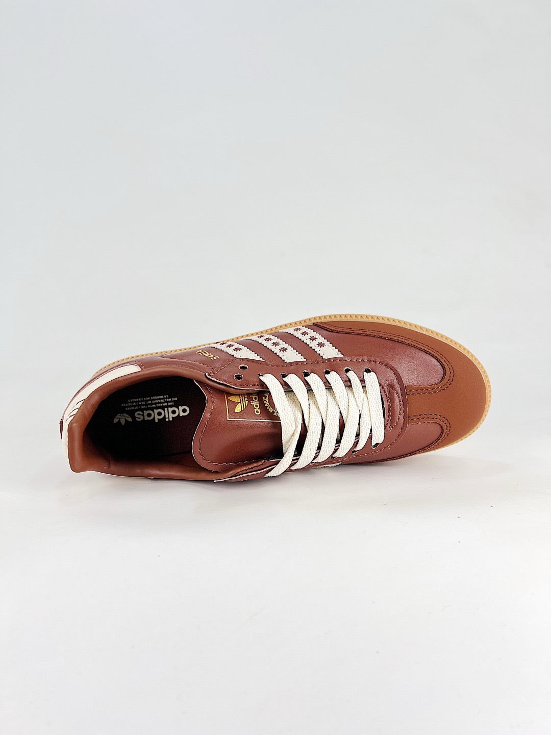 Adidas Samba Low Top Casual Sneakers Unisex Brown Leather + Cream Star Embroidery Stripes