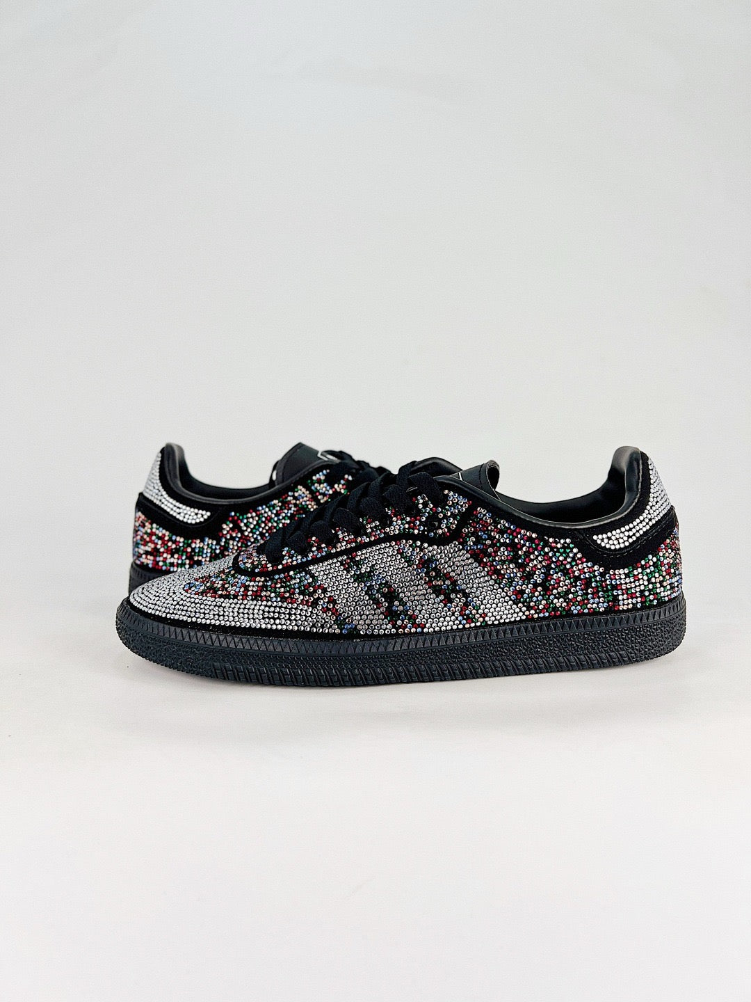 Adidas Samba Low Top Casual Sneakers Unisex Full Multicolor Rhinestone Bling + Black Sole