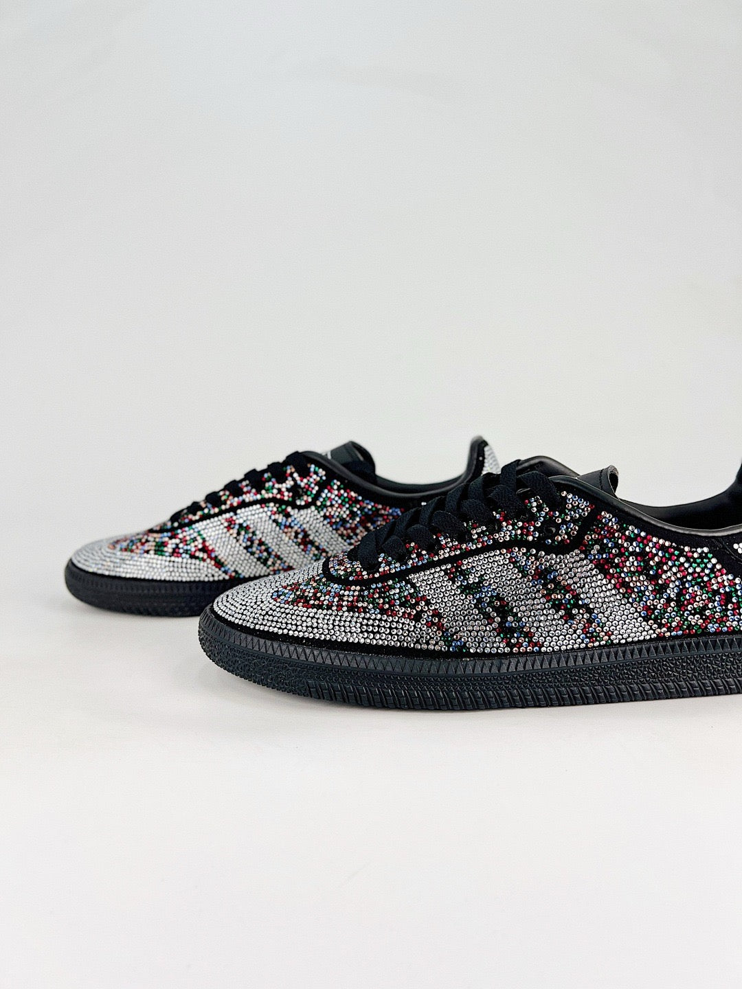 Adidas Samba Low Top Casual Sneakers Unisex Full Multicolor Rhinestone Bling + Black Sole