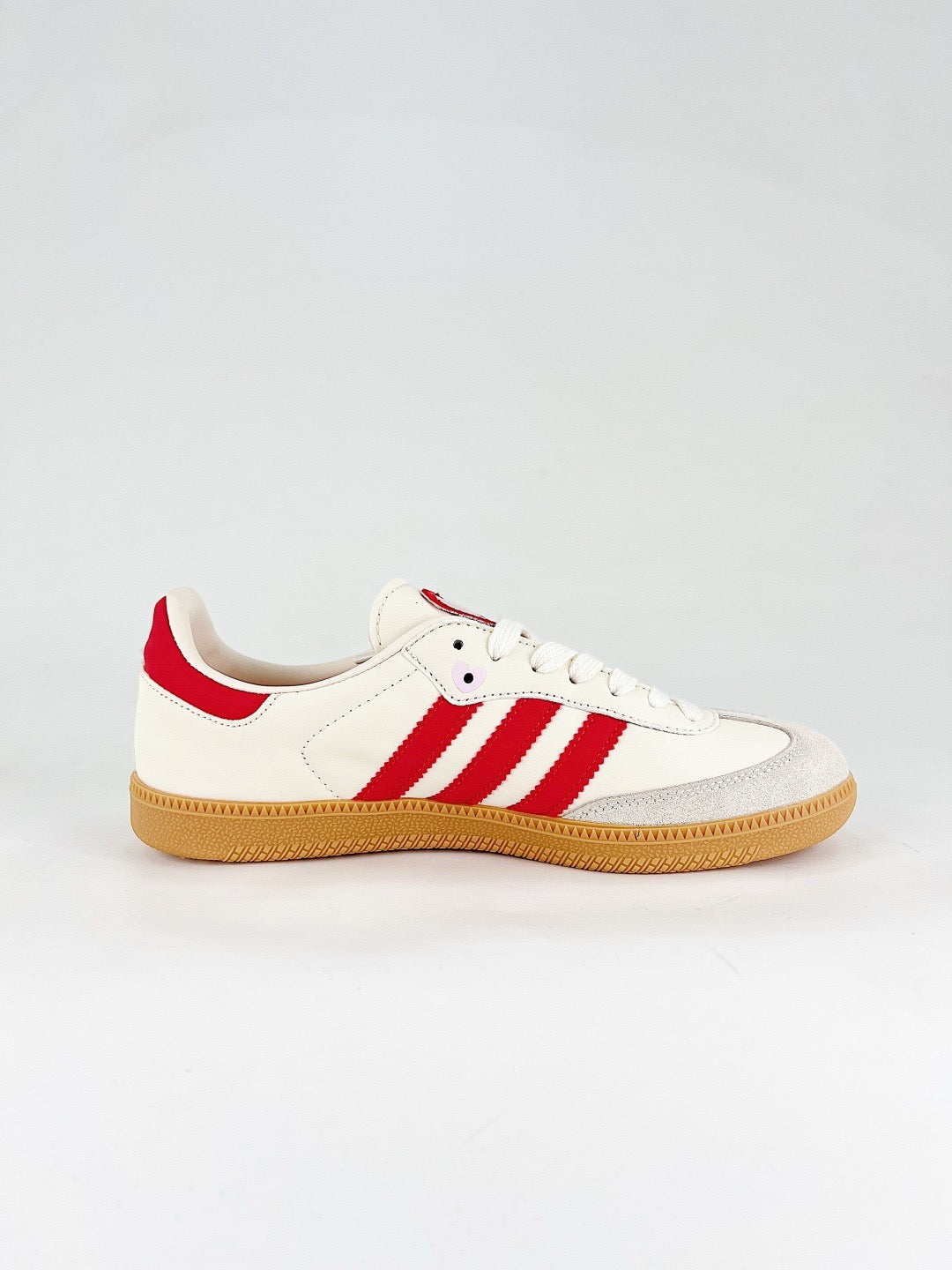 Adidas Samba Low Top Casual Sneakers Unisex Off White Red Stripes, Heart Tongue Patch