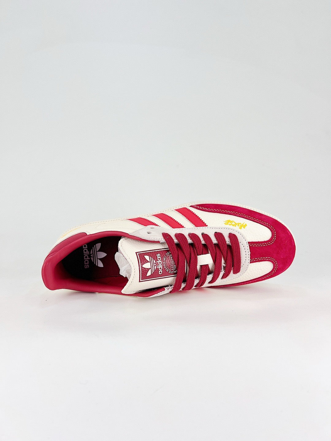 Adidas Samba Low Top Casual Sneakers Unisex Off White Upper, Burgundy Suede Toe & Stripes