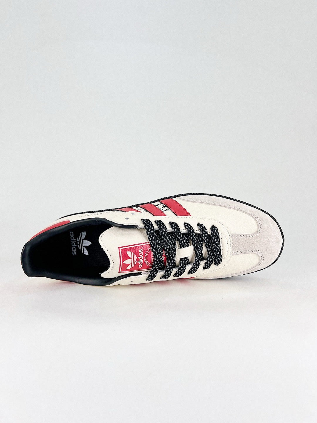 Adidas Samba Low Top Casual Sneakers Unisex Off White, Light Grey Toe, Red Stripes, Galloping Horses Print