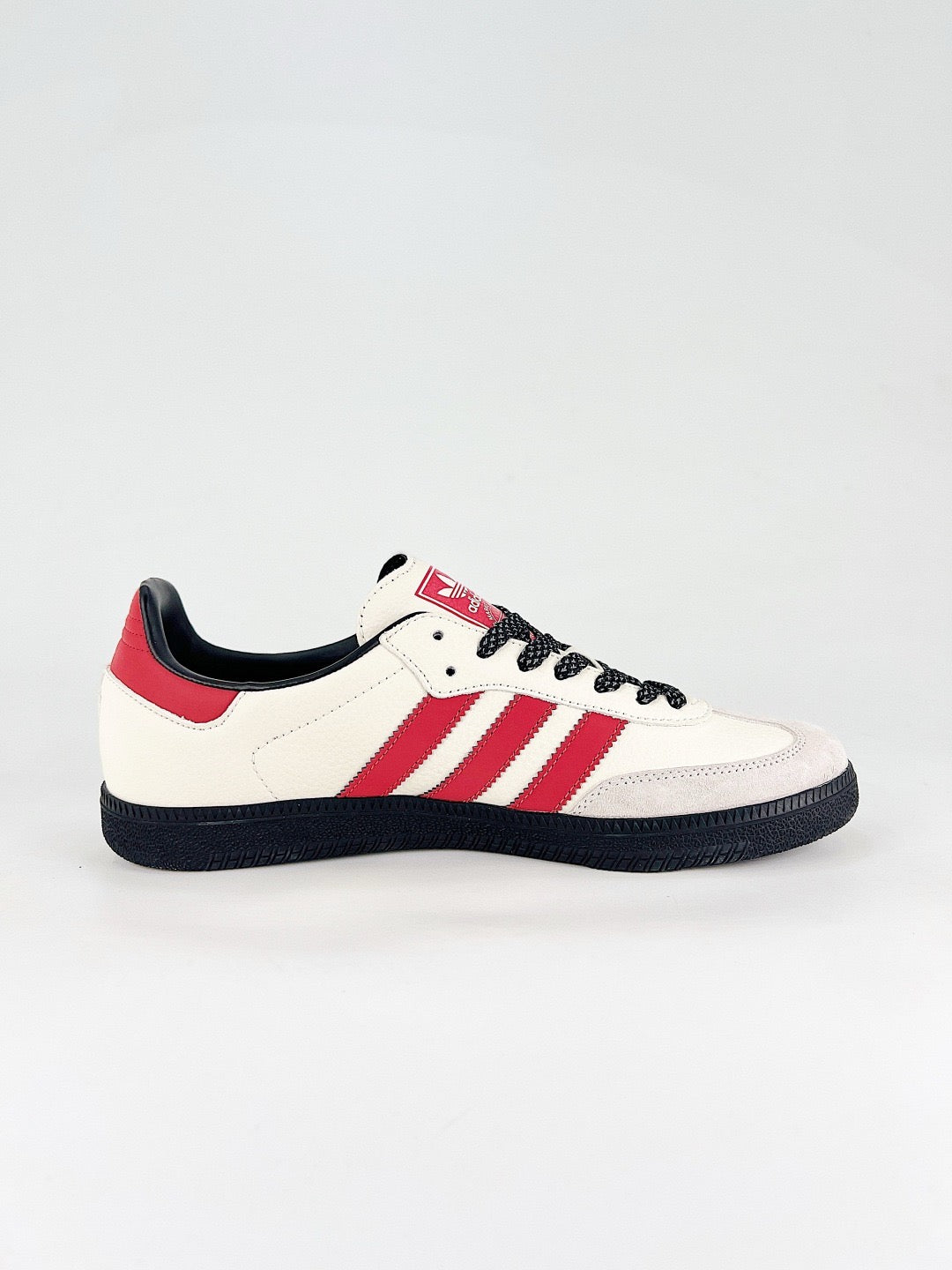 Adidas Samba Low Top Casual Sneakers Unisex Off White, Light Grey Toe, Red Stripes, Galloping Horses Print