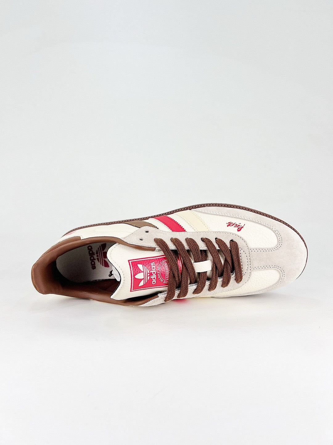 Adidas Samba Low Top Casual Sneakers Unisex Off White, Light Grey Toe, Beige / Red / Brown Multi Stripes