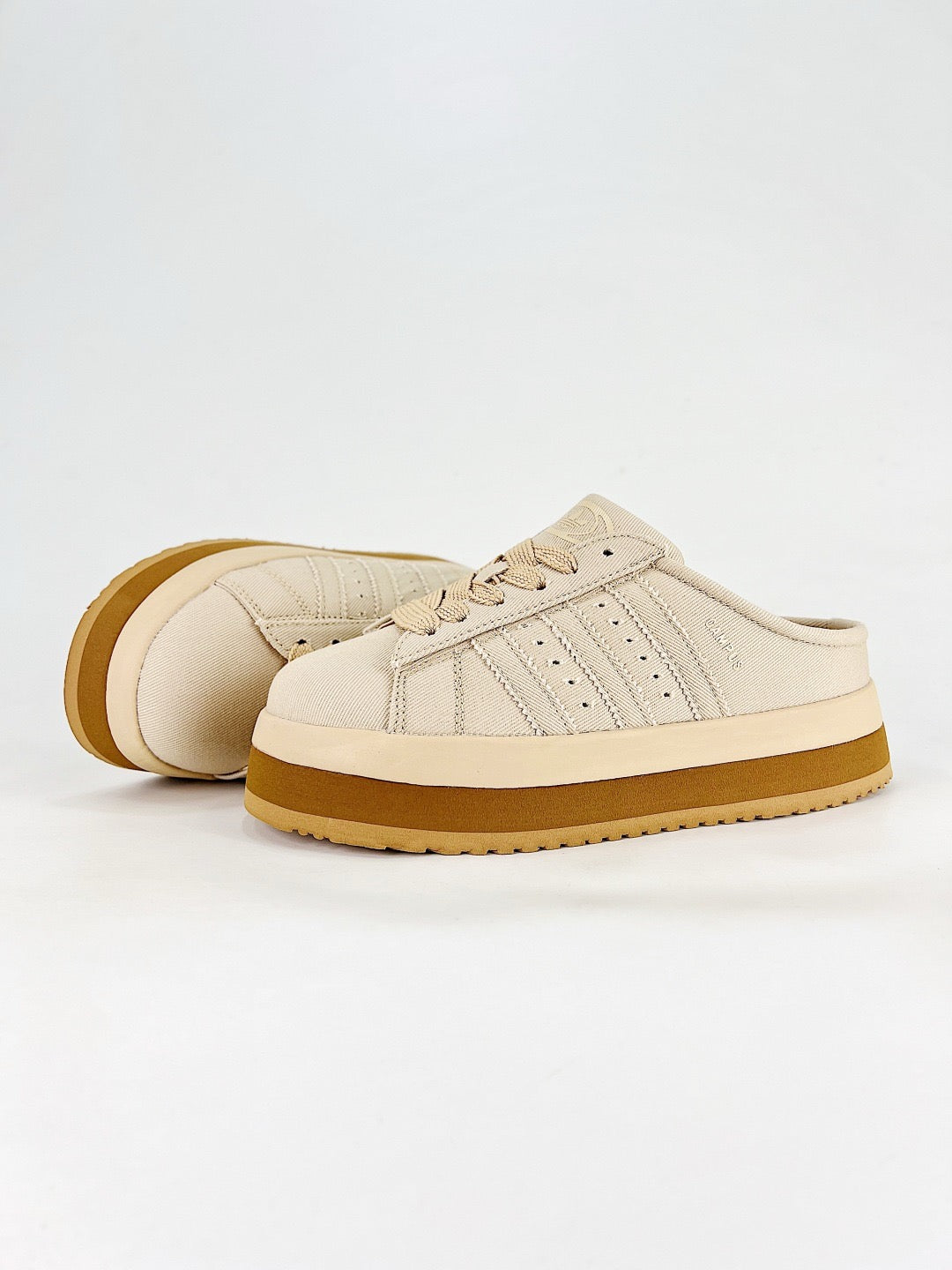 Adidas Campus Mule Sneakers Beige Denim Slip On Shoes Unisex
