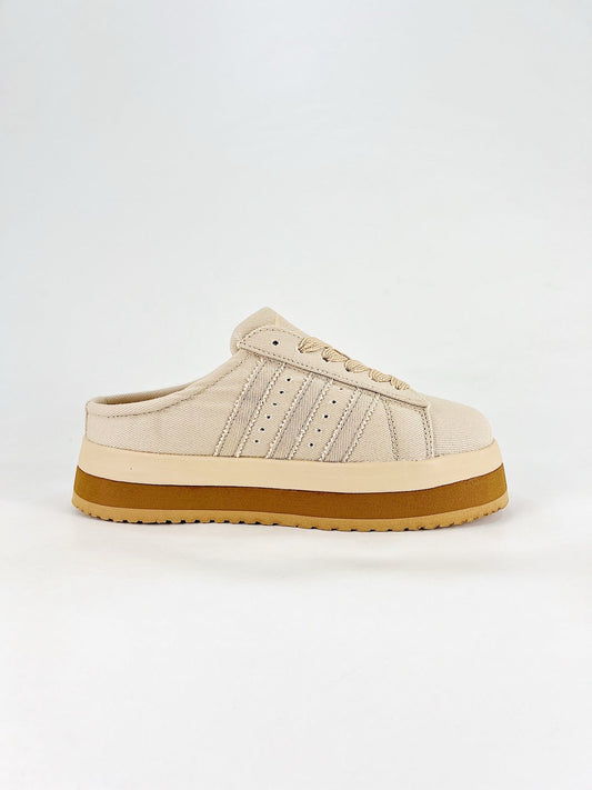 Adidas Campus Mule Sneakers Beige Denim Slip On Shoes Unisex