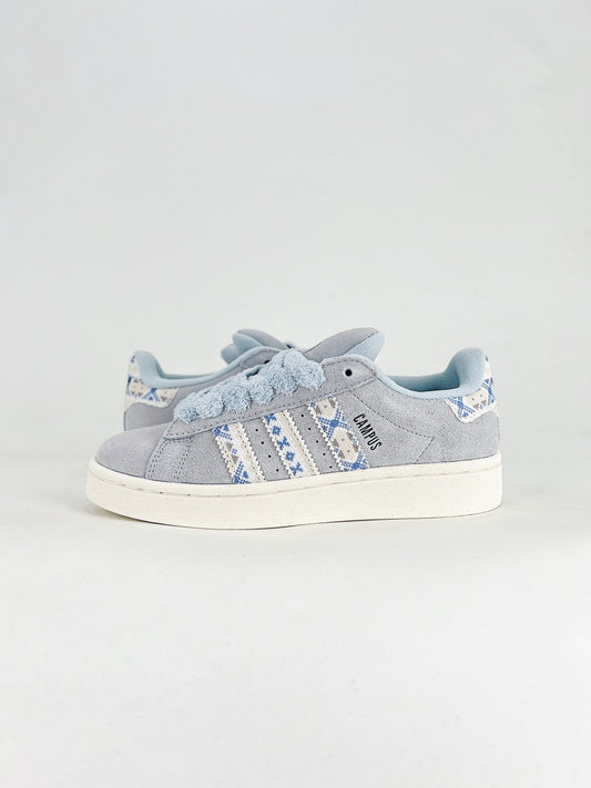 Adidas Campus Retro Plaid Stripe Casual Sneakers Unisex Light Blue Plaid