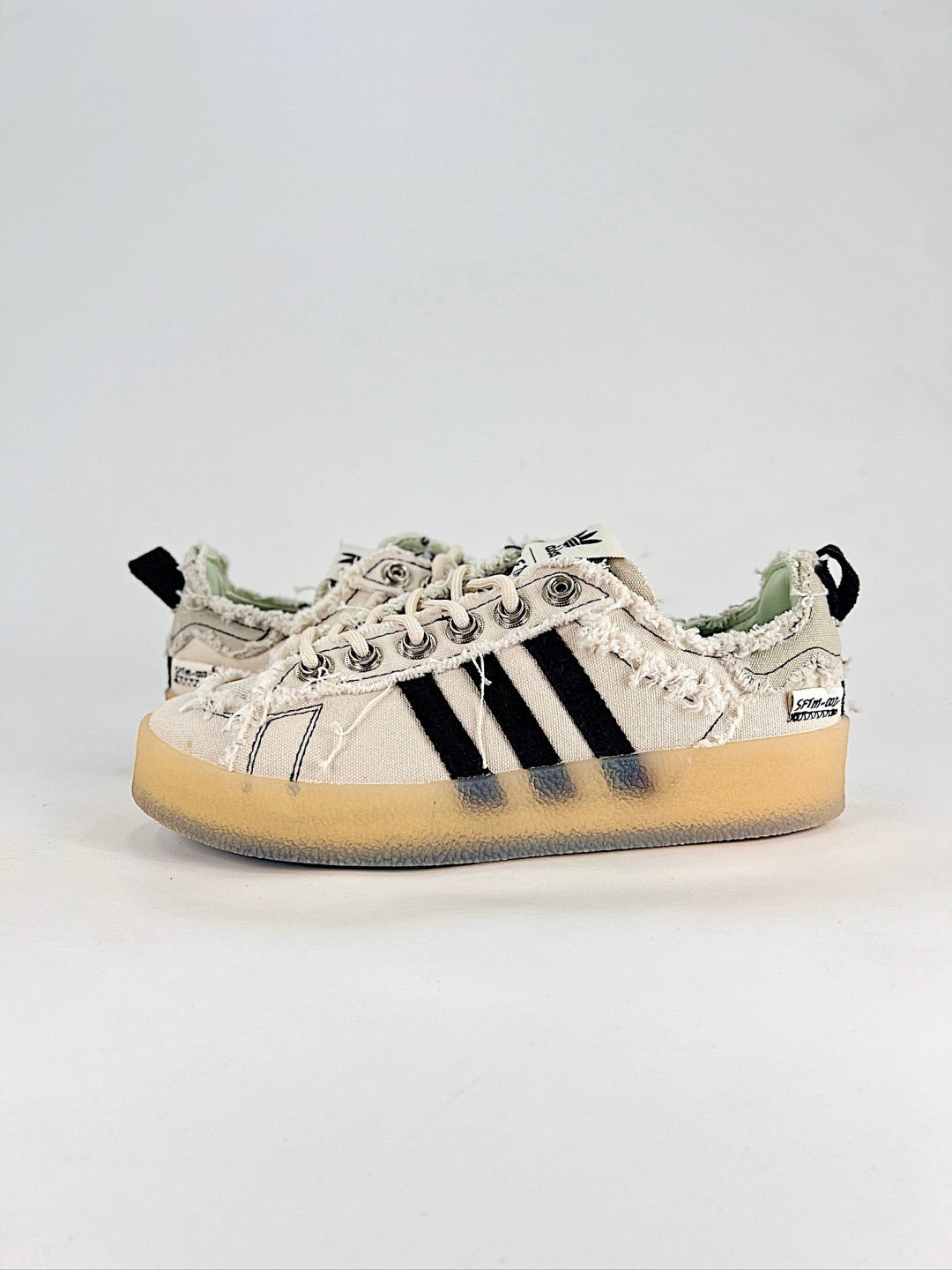 Adidas x SFTM Campus 80s Distressed Canvas Sneakers Unisex Cream Black Gum