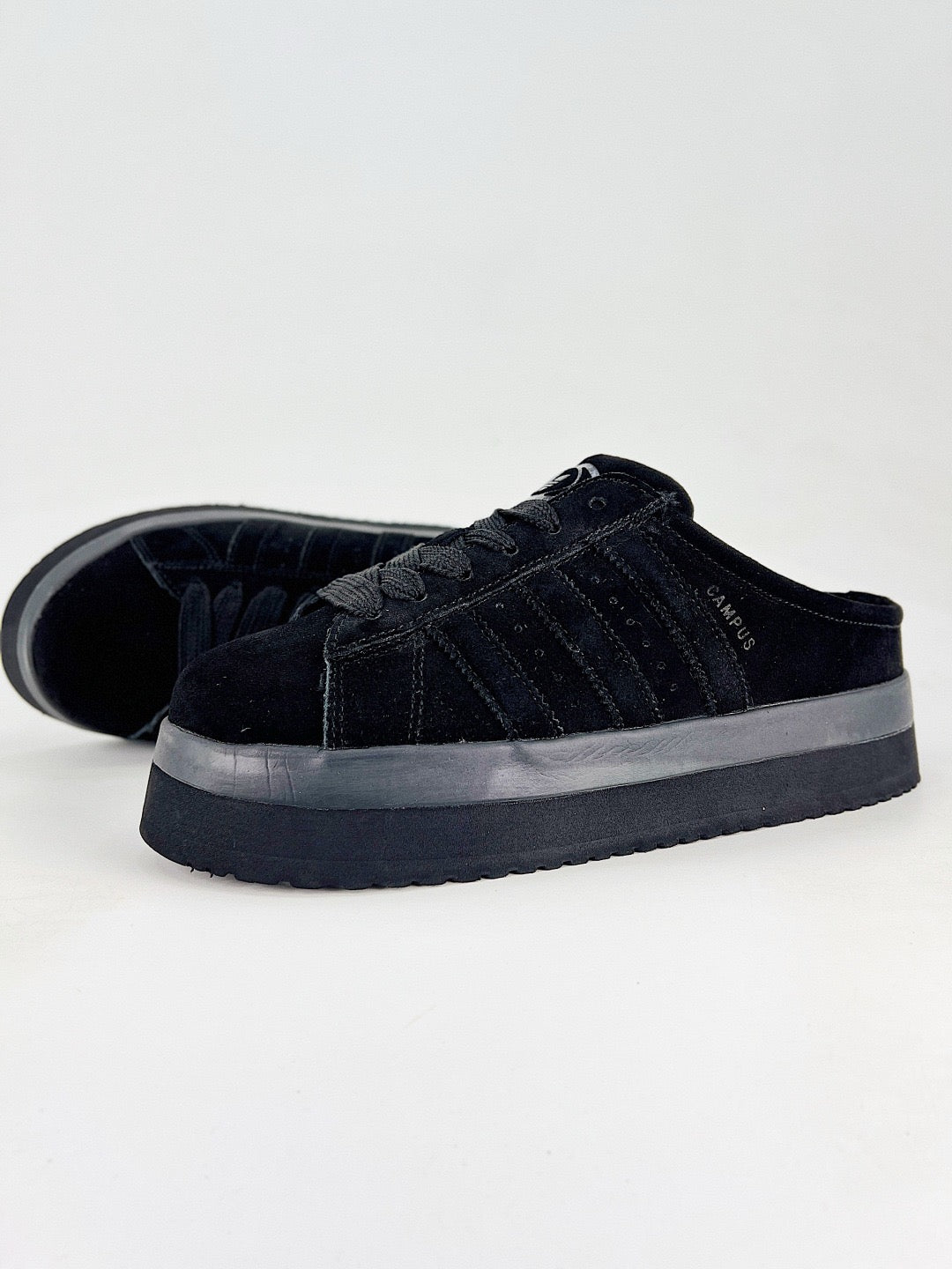 Adidas Campus Mule Platform Unisex Suede Slip On Mules All Black Thick Sole