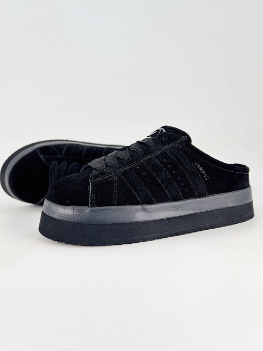 Adidas Campus Mule Platform Unisex Suede Slip On Mules All Black Thick Sole