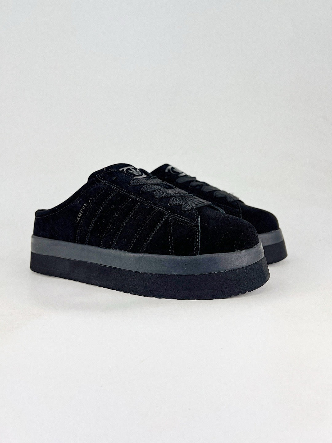 Adidas Campus Mule Platform Unisex Suede Slip On Mules All Black Thick Sole