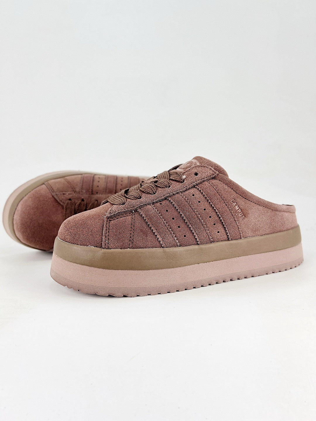 Adidas Campus Mule Platform Unisex Suede Slip On Mules Dusty Rose Brown Thick Sole
