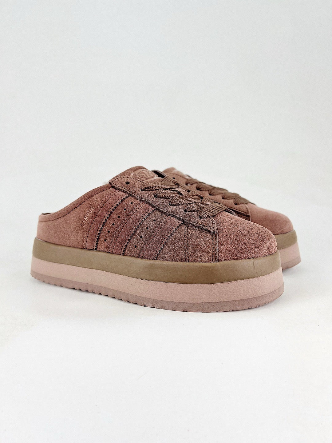 Adidas Campus Mule Platform Unisex Suede Slip On Mules Dusty Rose Brown Thick Sole