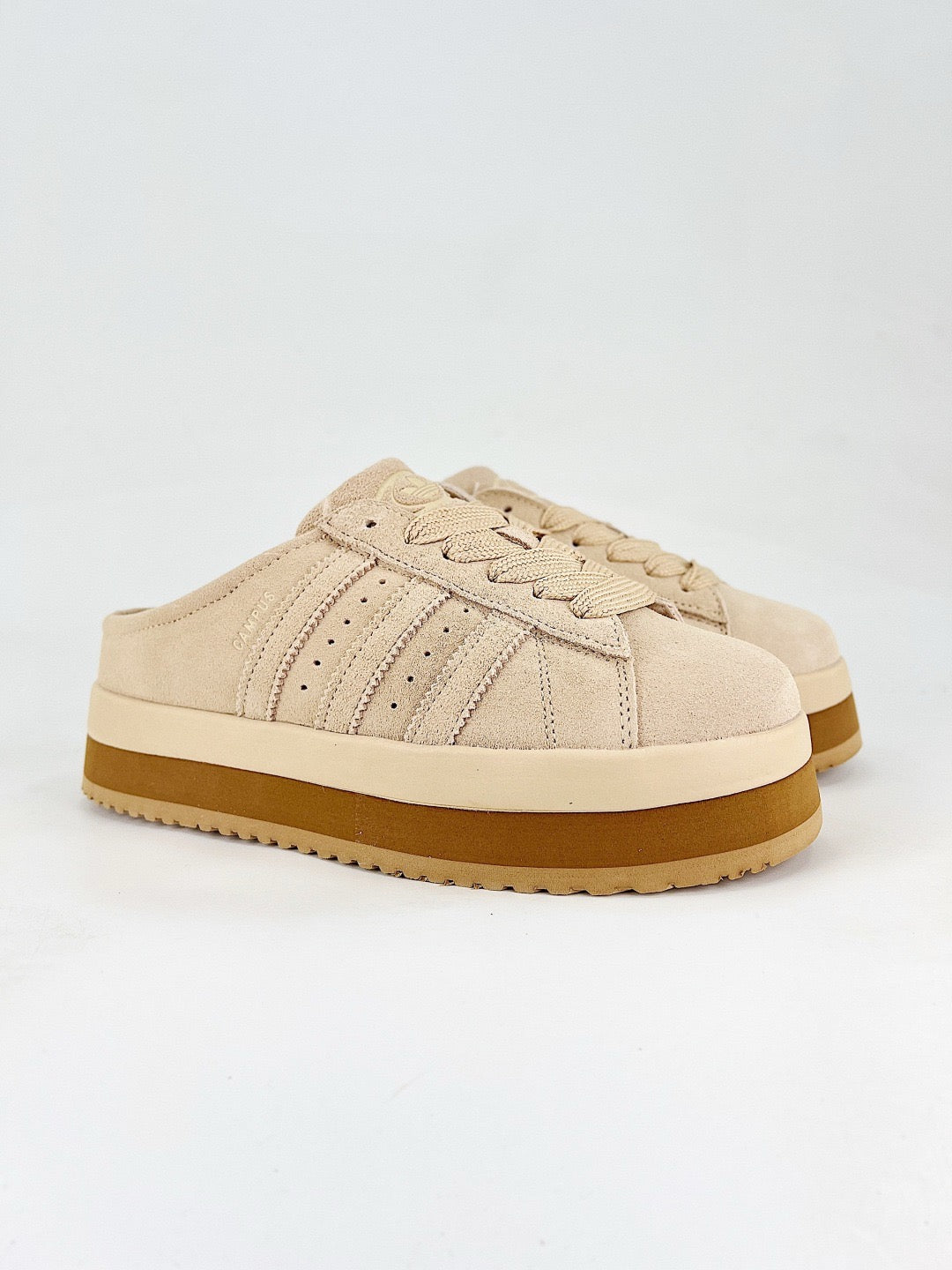 Adidas Campus Mule Platform Unisex Suede Slip On Mules Beige Thick Sole