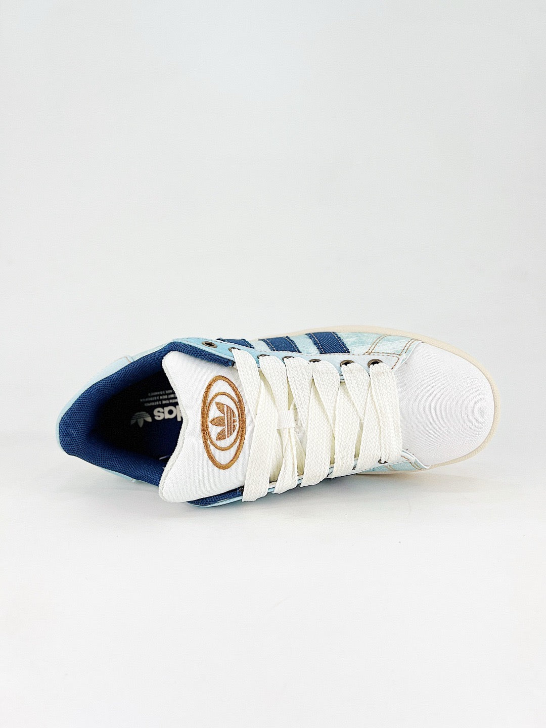 Adidas Campus 00s Unisex Sneakers Light Washed Denim Print Navy Stripes Cream Midsole