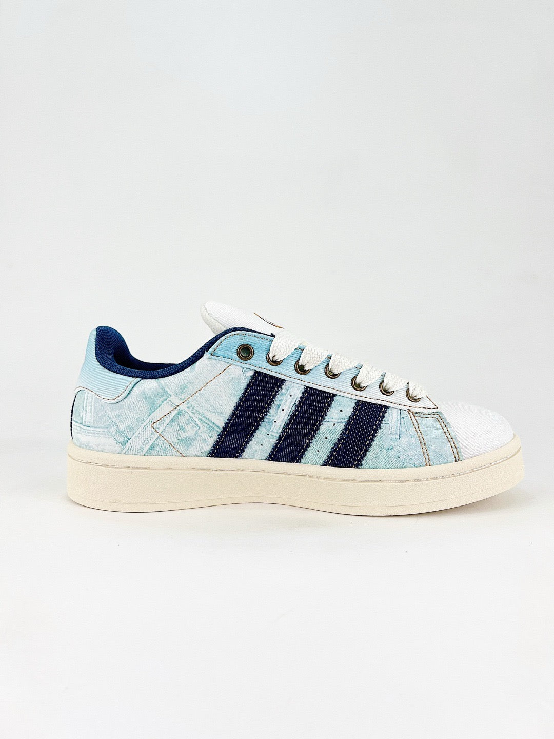 Adidas Campus 00s Unisex Sneakers Light Washed Denim Print Navy Stripes Cream Midsole
