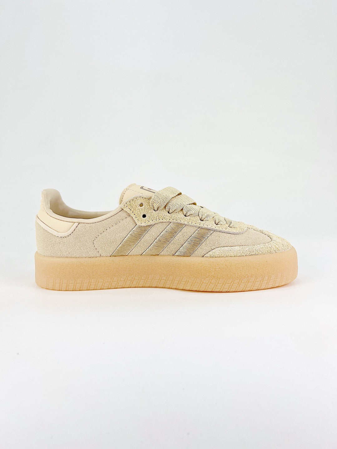 Adidas Samba Unisex Sneakers Beige Suede Metallic Silver Stripes Gum Sole