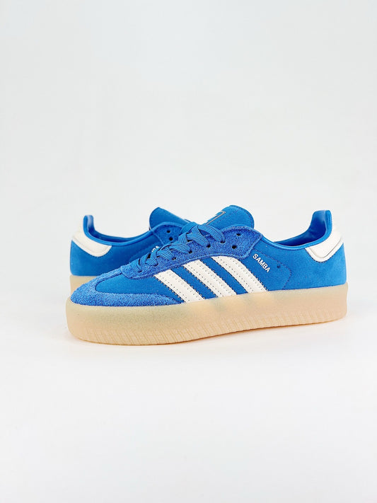 Adidas Samba Unisex Sneakers Bright Blue Suede White Stripes Gum Sole