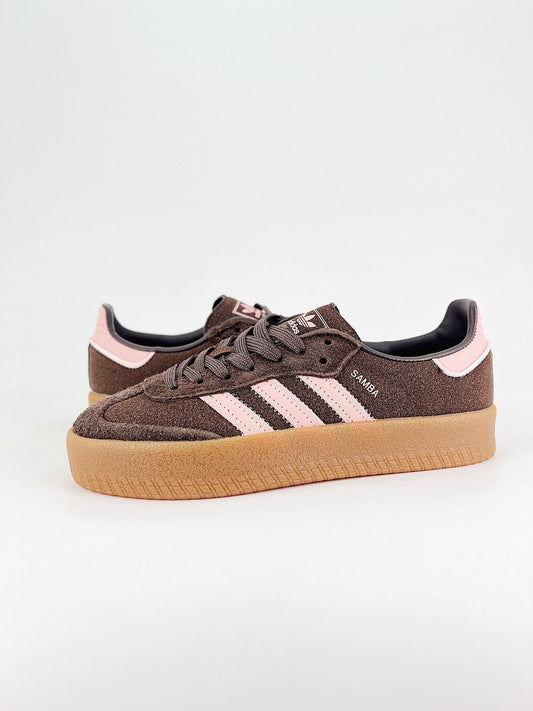 Adidas Samba Crepe Sneaker Dark Brown Pink Stripes Gum Sole Unisex