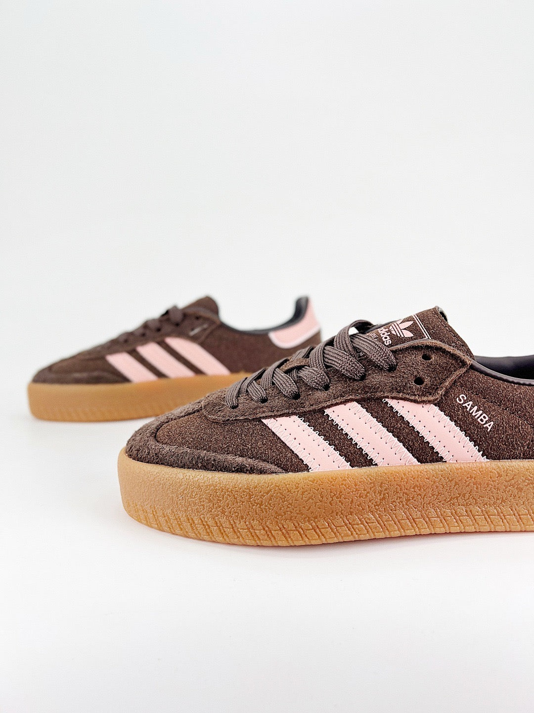 Adidas Samba Crepe Sneaker Dark Brown Pink Stripes Gum Sole Unisex