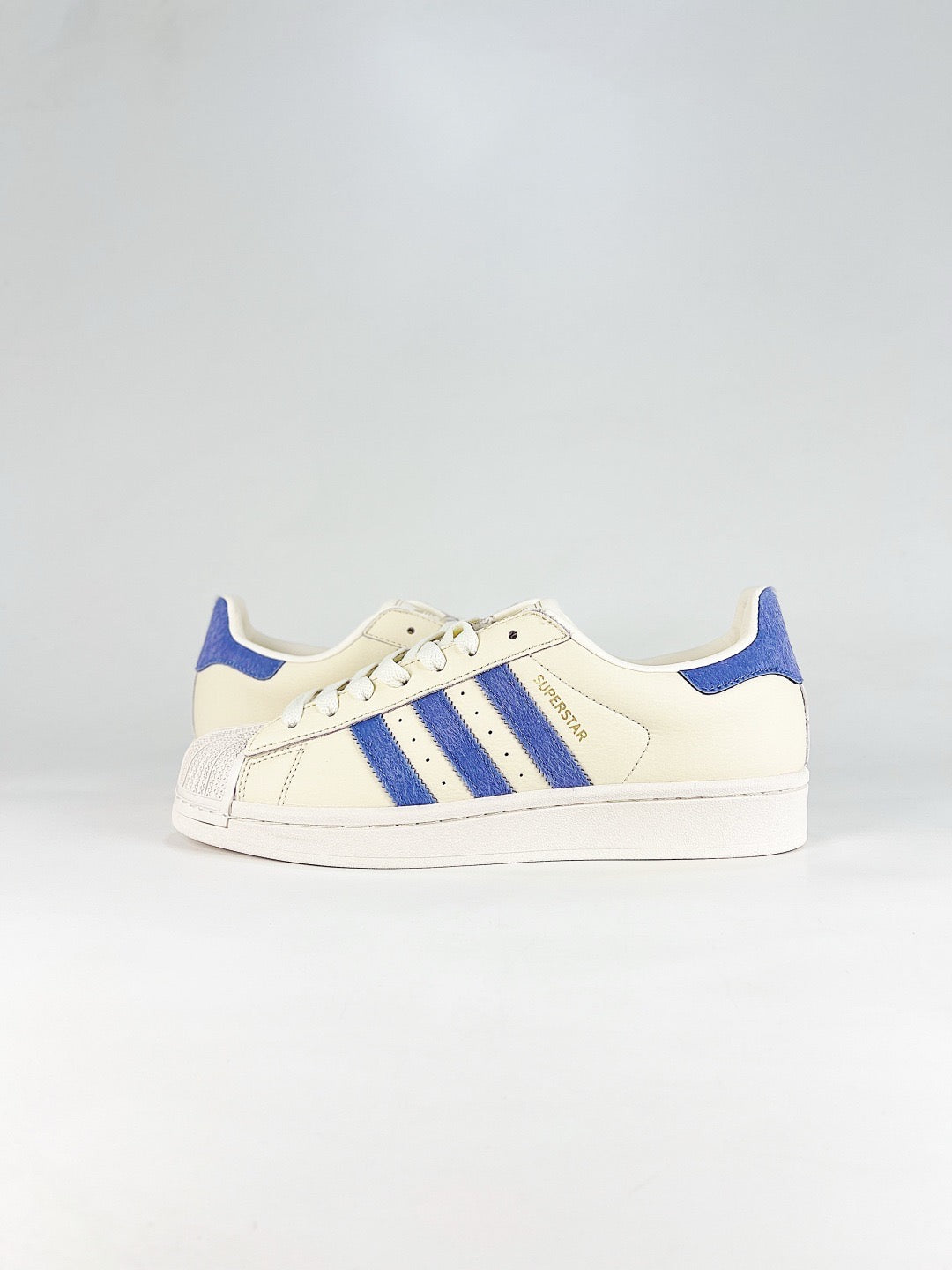 Adidas Superstar Sneaker Cream White Blue Pony Hair Stripes Unisex