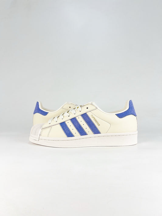 Adidas Superstar Sneaker Cream White Blue Pony Hair Stripes Unisex