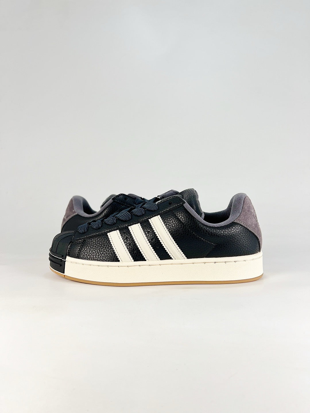 Adidas Superstar Black Leather Off White Stripes Sneakers Unisex