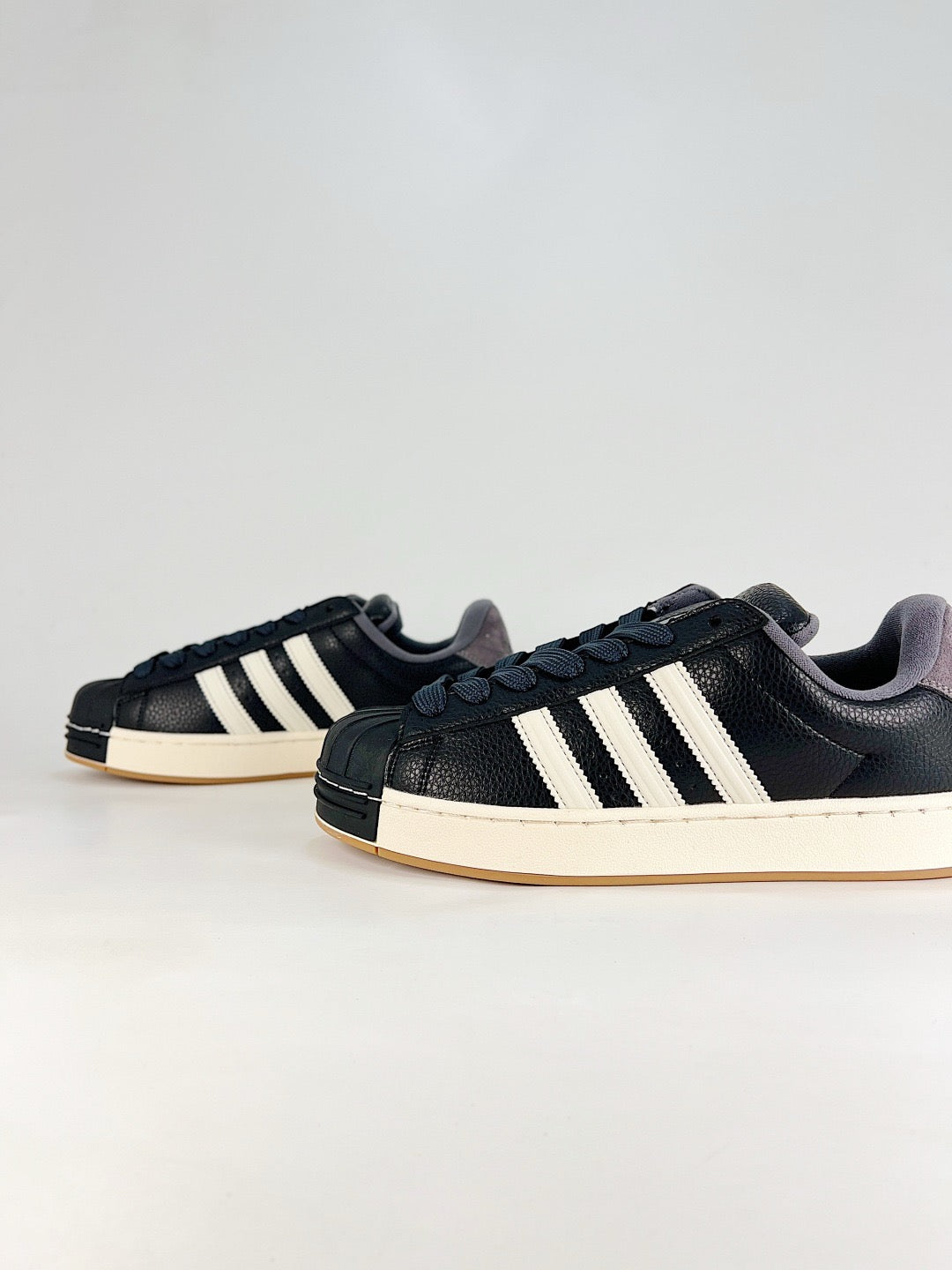 Adidas Superstar Black Leather Off White Stripes Sneakers Unisex