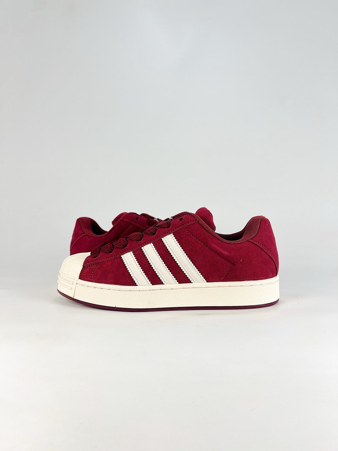 Adidas Superstar Burgundy Suede Off White Stripes Sneakers Unisex
