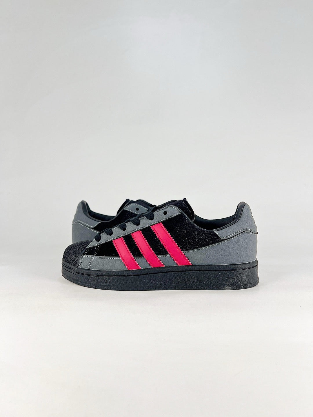 Adidas Superstar Grey Black Hot Pink Suede Sneakers Unisex