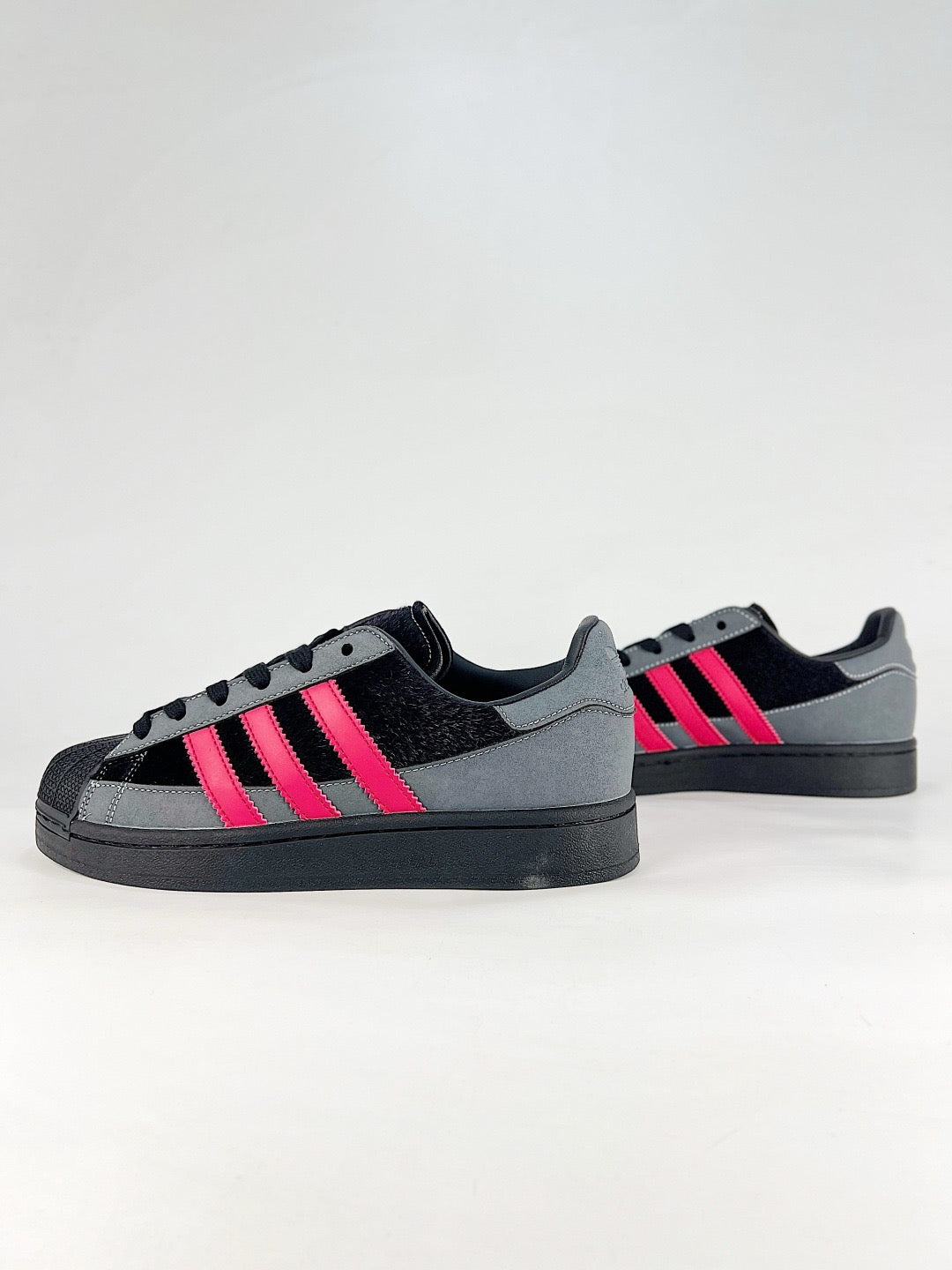 Adidas Superstar Grey Black Hot Pink Suede Sneakers Unisex