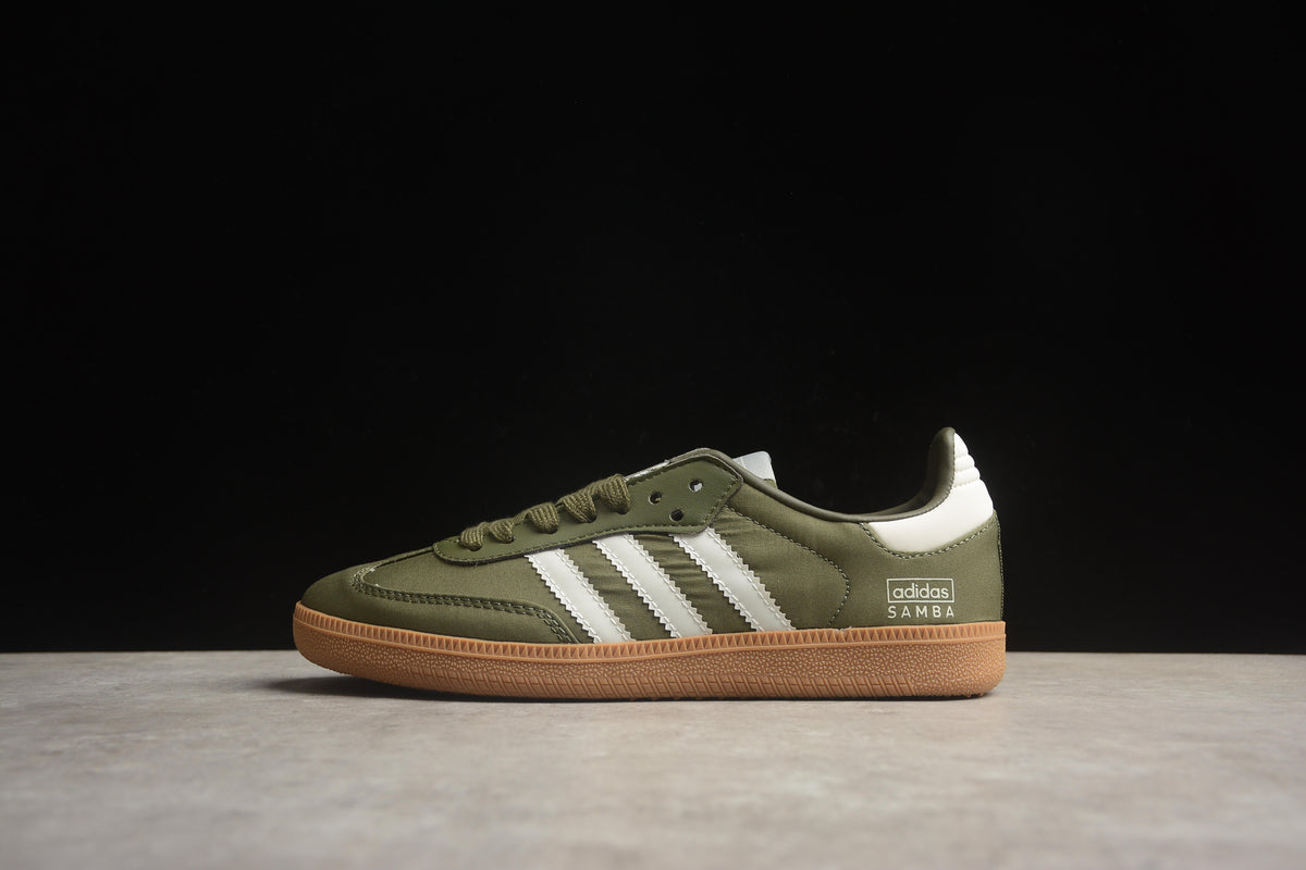 adidas Samba OG Unisex Retro Sneakers Olive Green Nylon Upper