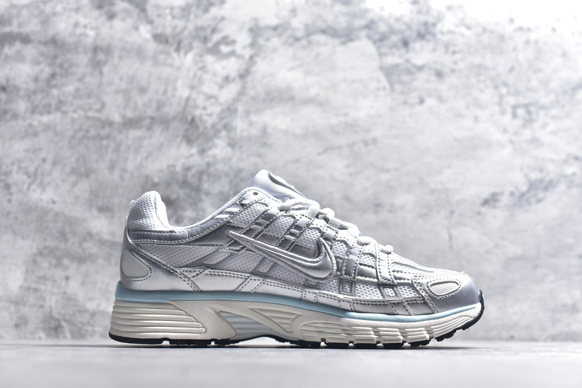 Nike P-6000 Sneakers Retro Metallic Silver Casual Running Shoes Unisex Silver Light Blue