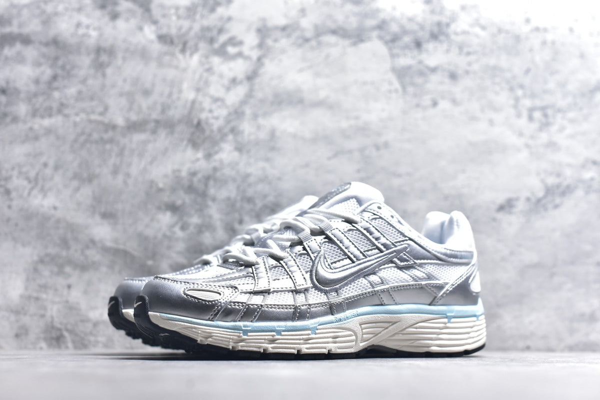 Nike P-6000 Sneakers Retro Metallic Silver Casual Running Shoes Unisex Silver Light Blue
