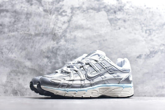 Nike P-6000 Sneakers Retro Metallic Silver Casual Running Shoes Unisex Silver Light Blue