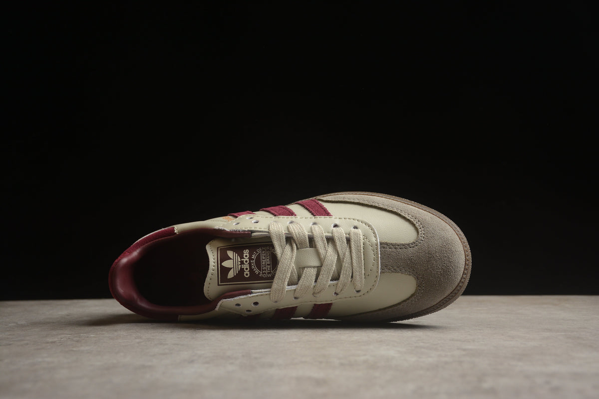 adidas Samba OG Low Top Sneakers Leather Suede Retro Gum Sole Casual Shoes Unisex Cream Leather & Burgundy Stripes