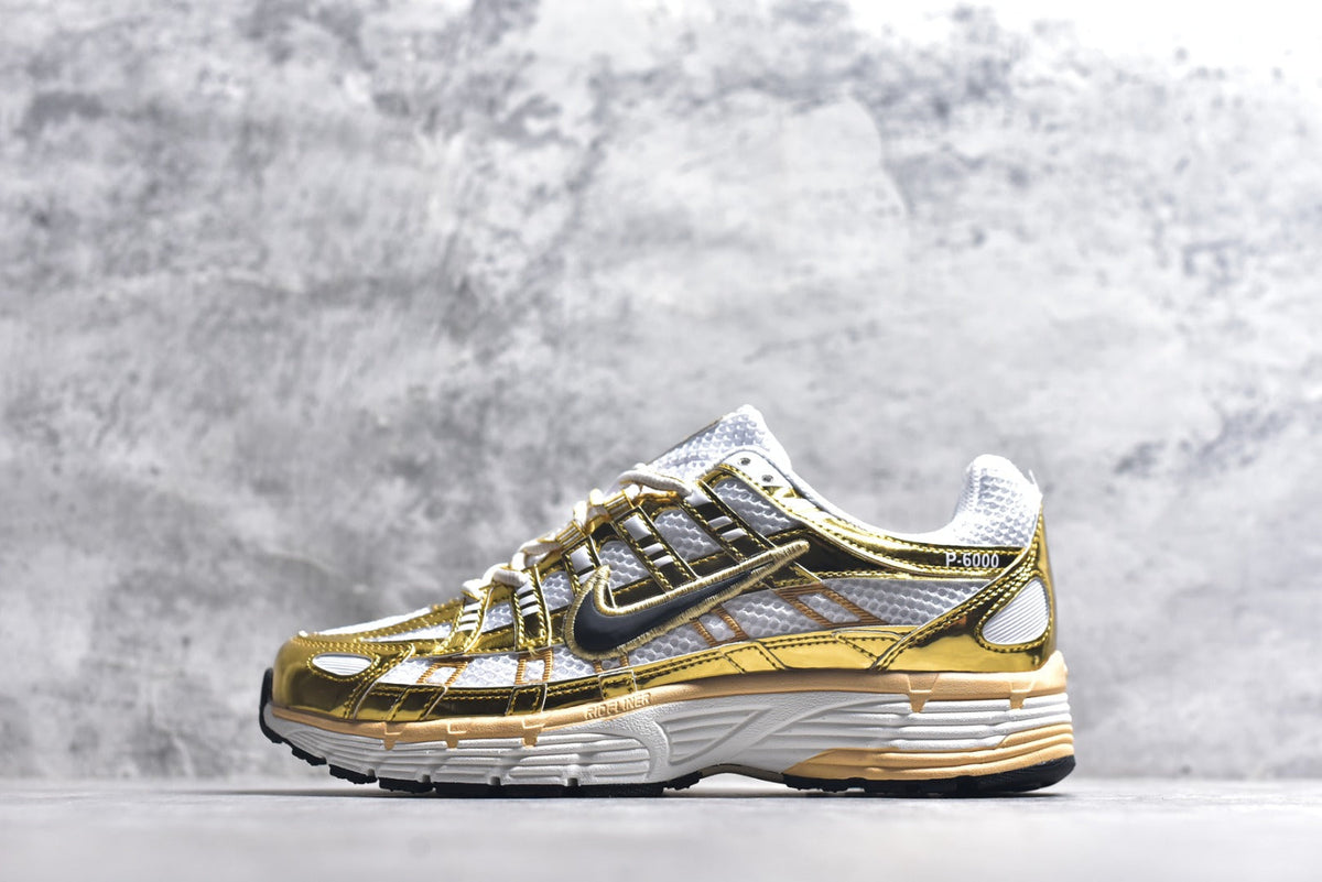 Nike P-6000 Sneakers Retro Metallic Silver Casual Running Shoes Unisex White Metallic Gold