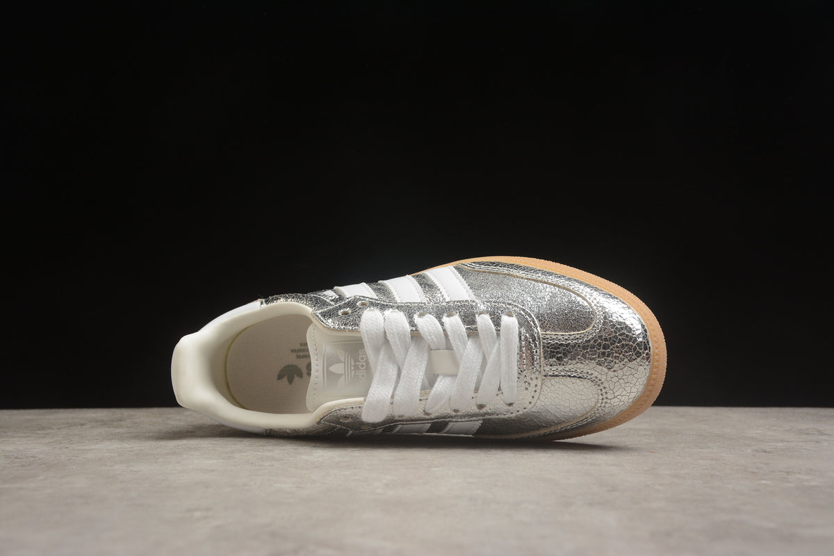 adidas Samba OG Unisex Retro Sneakers Cracked Metallic Silver Upper