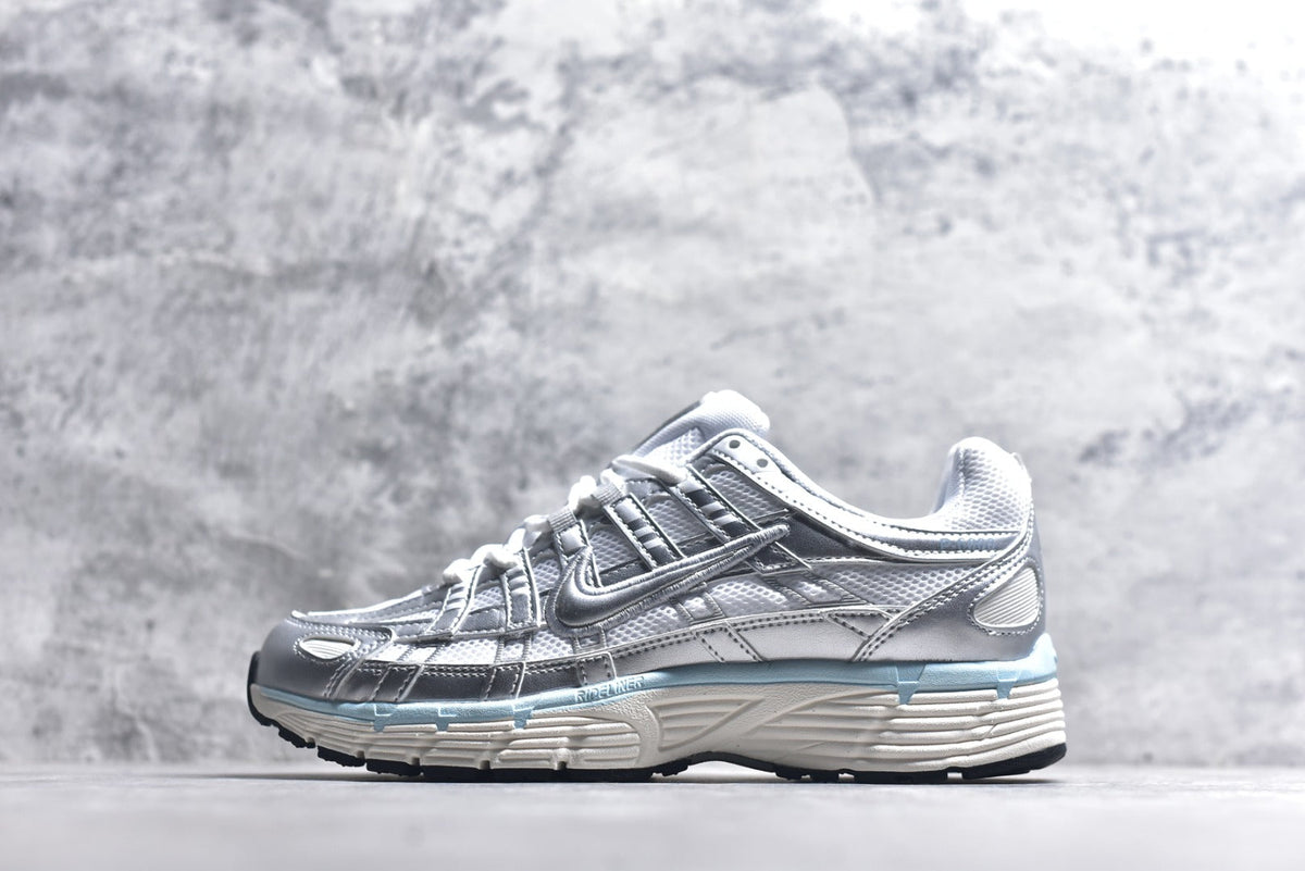 Nike P-6000 Sneakers Retro Metallic Silver Casual Running Shoes Unisex Silver Light Blue