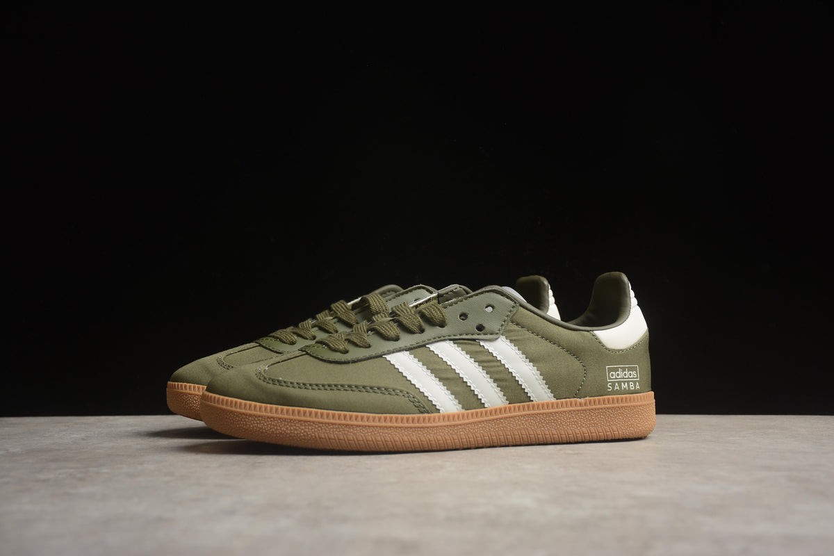 adidas Samba OG Unisex Retro Sneakers Olive Green Nylon Upper