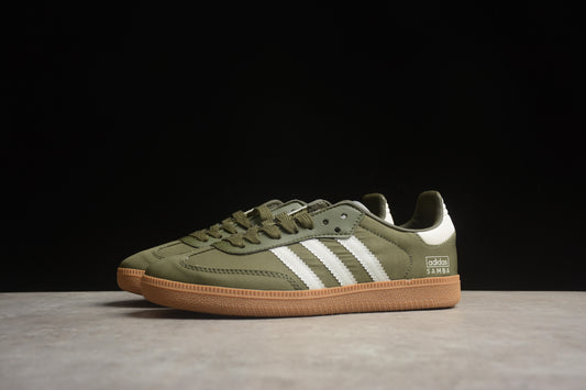 adidas Samba OG Unisex Retro Sneakers Olive Green Nylon Upper