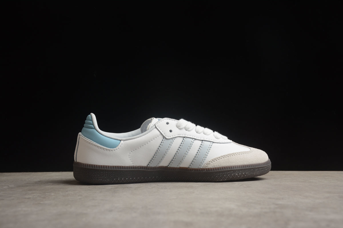 adidas Samba OG Unisex Retro Sneakers White Leather Light Blue Stripes