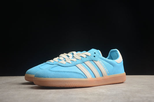 adidas Samba OG Low Top Sneakers Leather Suede Retro Gum Sole Casual Shoes Unisex Bright Blue & Off White