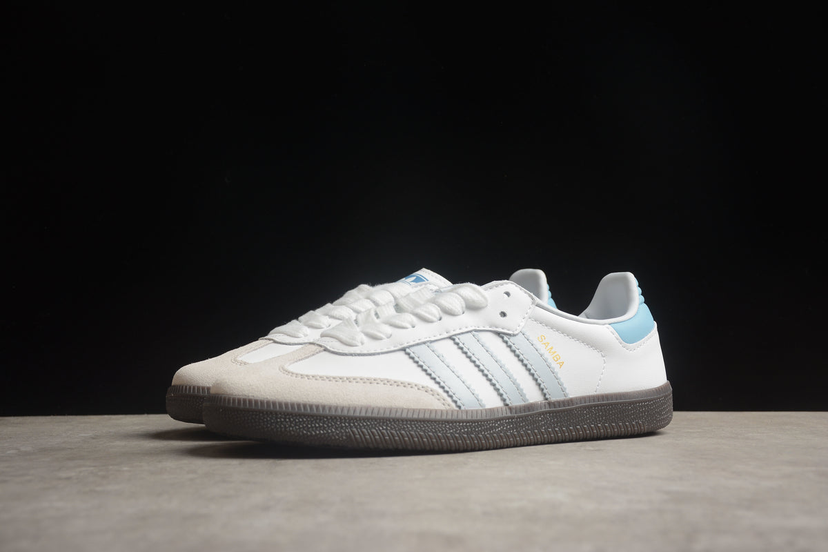 adidas Samba OG Unisex Retro Sneakers White Leather Light Blue Stripes