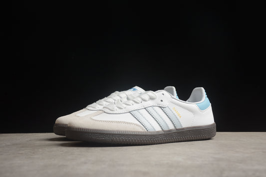 adidas Samba OG Unisex Retro Sneakers White Leather Light Blue Stripes