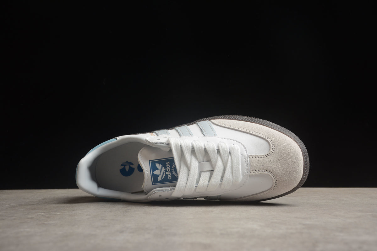 adidas Samba OG Unisex Retro Sneakers White Leather Light Blue Stripes