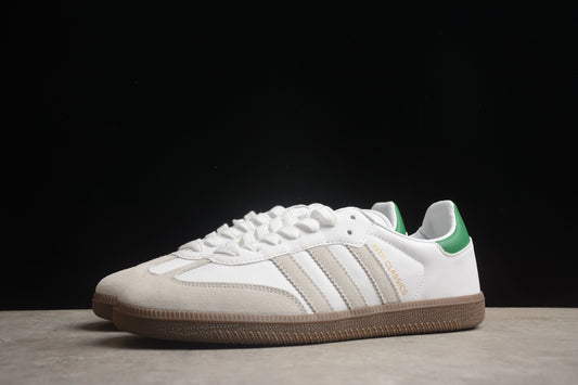 adidas Samba OG Low Top Sneakers Leather Suede Retro Gum Sole Casual Shoes Unisex White & Green
