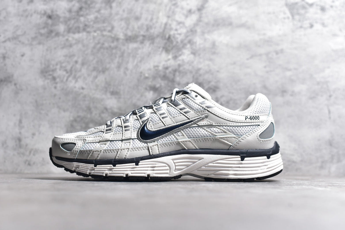 Nike P-6000 Sneakers Retro Metallic Silver Casual Running Shoes Unisex White Navy